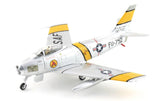 1:72 F-86E Sabre jet model with US markings and yellow accents, side view