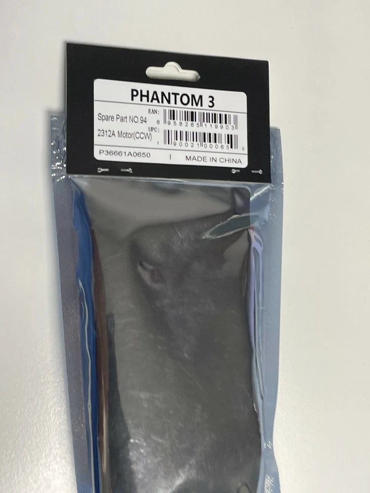 DJI Phantom 3 motor spare part in sealed plastic bag with PHANTOM 3 label