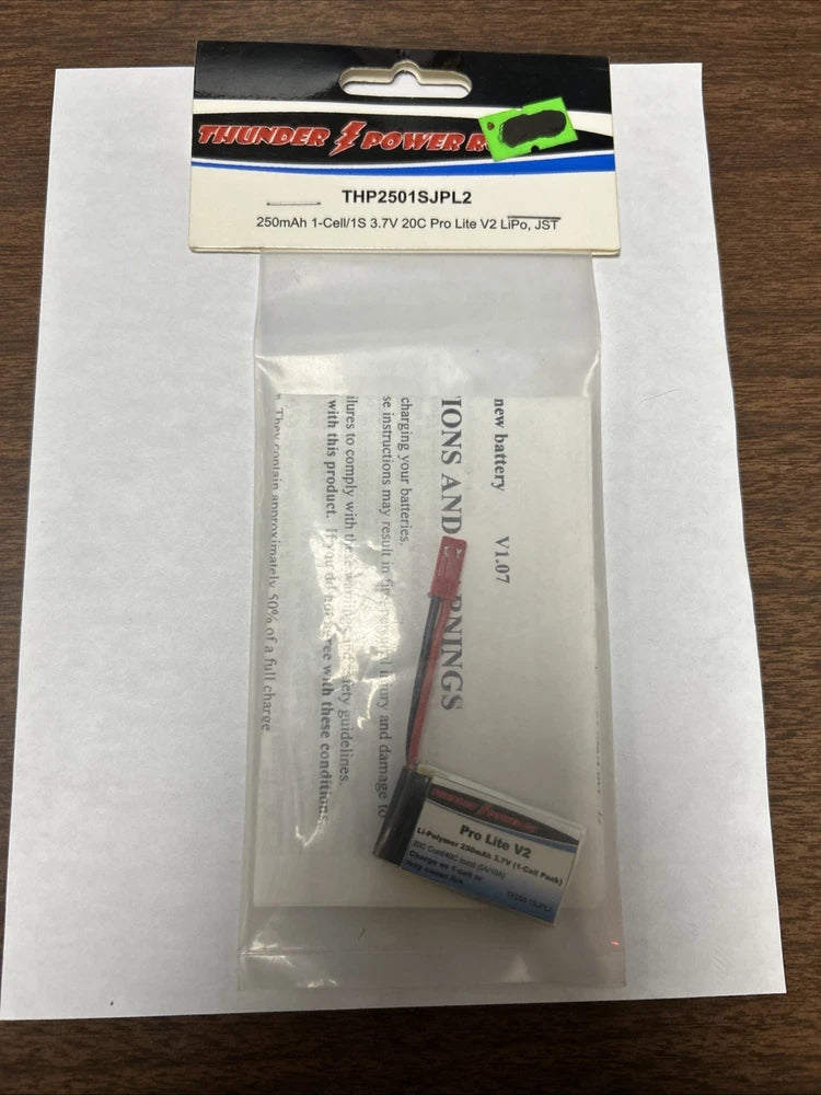 Thunder Power 250 mah 1-cell/1S 3.7V 20C Pro Lite V2 LiPo JST Battery
