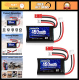 7.4V 450mAh 2S Lipo Battery 30C Rechargeable for RC Cars, Trucks & Drones