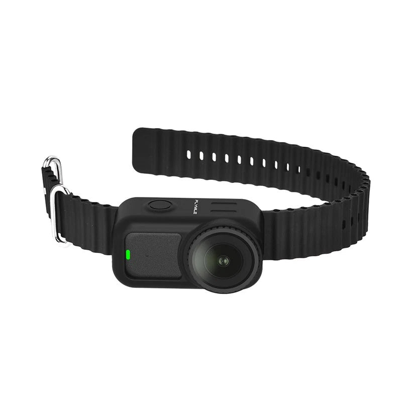 Black silicone wristband with mounted action camera module