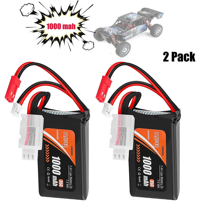 2x 7.4V Lipo Battery 2S 1000mAh PH2.0 &JST Plug A xial SCX24 1/10 1/16 1/18 1/24