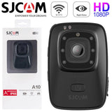 Black SJCAM A10 portable body camera with front lens and status LEDs