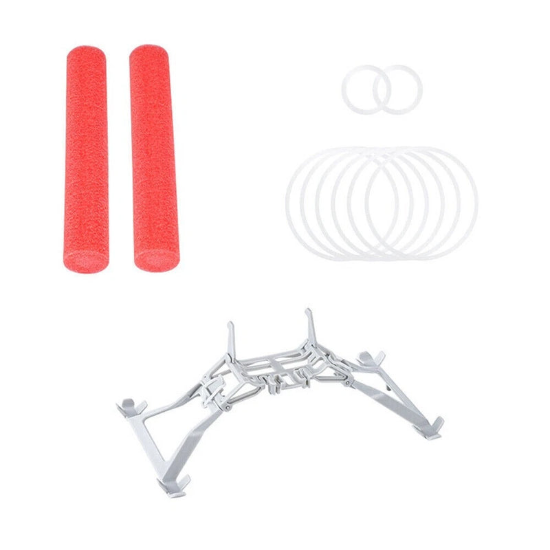 Foldable water landing gear with red foam float pads and metal stand for drone