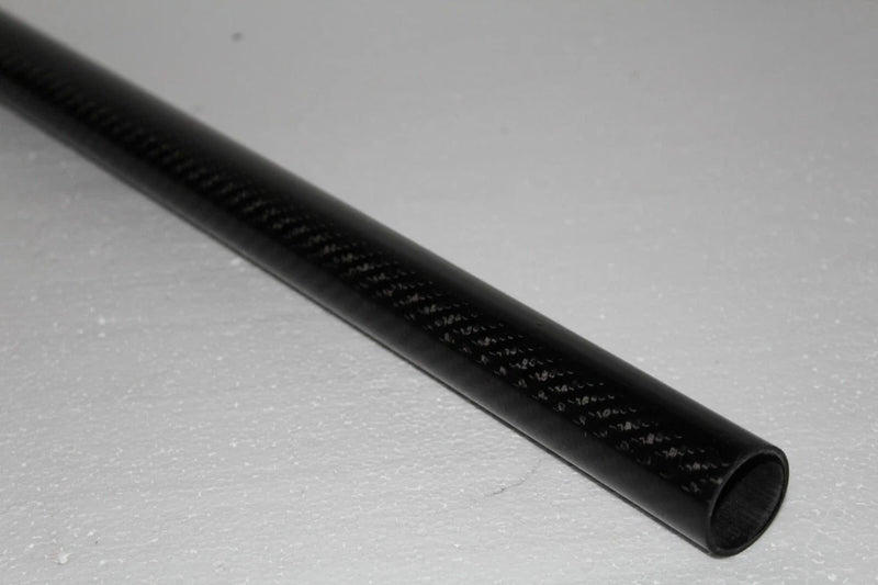 Black carbon fiber drone frame tube, round cylindrical with textured weave
