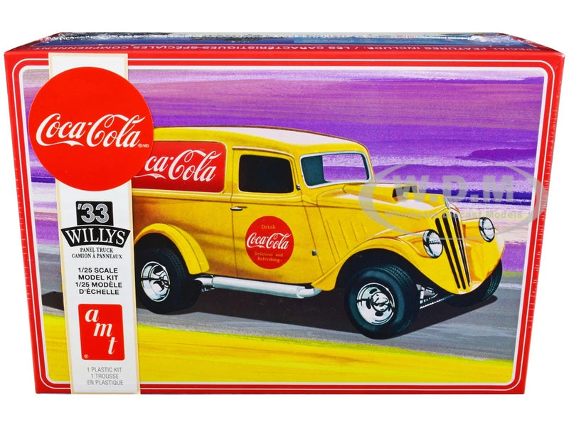 1/25 scale Coca-Cola yellow 1933 Willys panel truck model kit in retail box