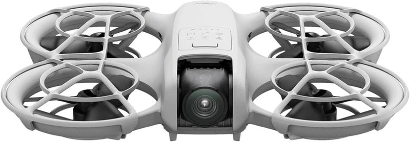 Compact quadcopter drone with front camera and four propellers