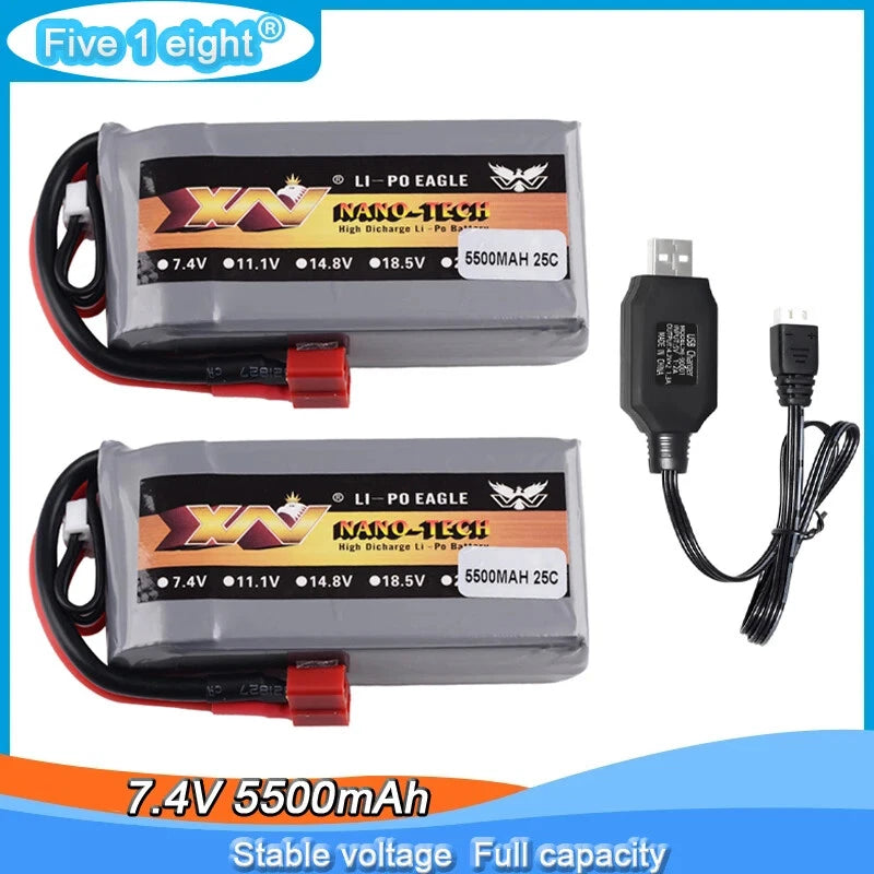 7.4V 5500mAh 25C Lipo Battery For Wltoys 12428 12429 12423 RC Car feiyue 03 Q39
