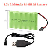 7.2V 2400mAh Ni-MH AA Rechargeable Battery Pack + SM-2P 2Pin Plug USB Charger
