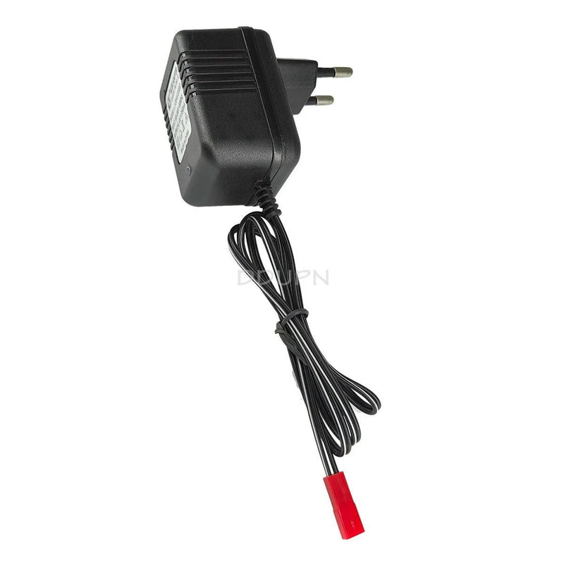 EU two-pin plug charger with JST connector, black cable and red plug, 6.4V 350mA