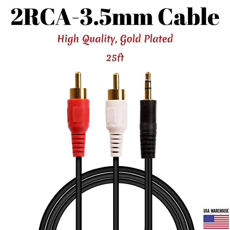25ft Audio 3.5mm Male Jack to 2RCA Male Cable 1/8" 2 RCA Stereo Aux Y Splitter