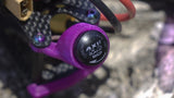 Purple Axii RHCP FPV antenna mount with circular label, universal lollypop style