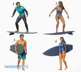 1/64 1/87 1/43 1/18 1/24 Surfing Girl Man Scene Miniatures Figures Model For Car