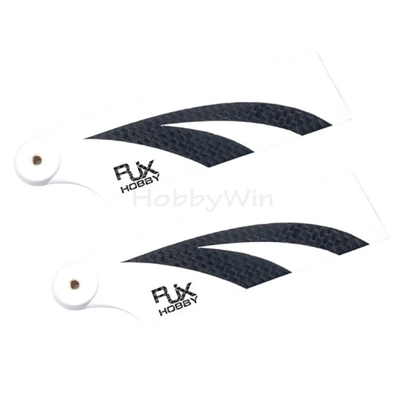 Carbon fiber tail blade set with white backing and black patterned fins, two mounting holes