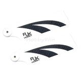 Carbon fiber tail blade set with white backing and black patterned fins, two mounting holes