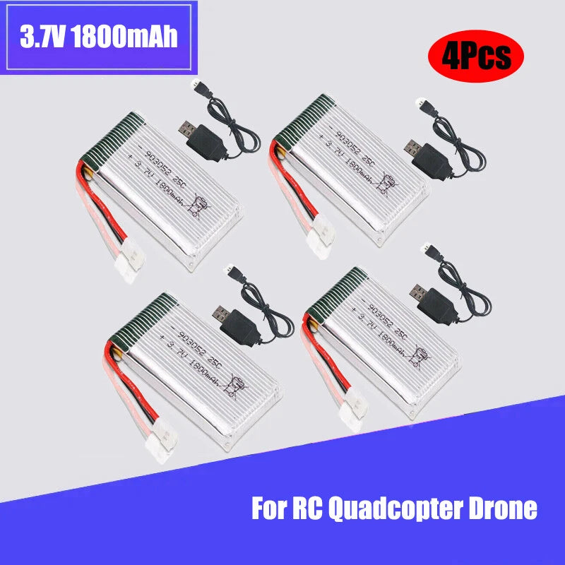 1800mAh 3.7V 1S 25C Li-Po Battery XH2.54 Plug USB for RC Helicopter FPV Drone