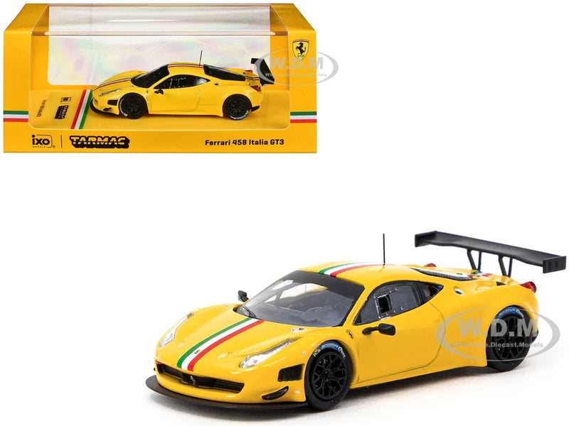 FERRARI 458 ITALIA GT3 YELLOW 1/64 DIECAST MODEL CAR BY TARMAC WORKS T64R-073-YL