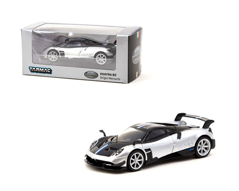 PAGANI HUAYRA BC SILVER & BLACK 1/64 DIECAST MODEL TARMAC WORKS T64G-TL014-SL