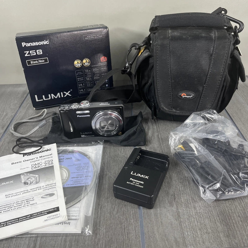 Panasonic Lumix DMC-ZS8 Digital Camera Bundle 14.1 MP w Battery & Charger TESTED
