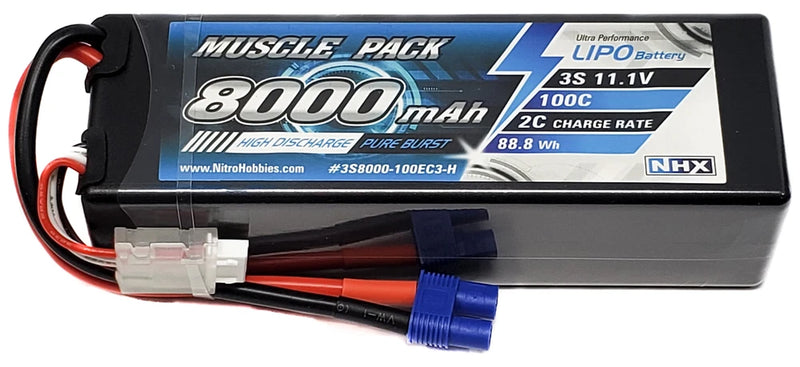 NHX Muscle Pack 3S 11.1V 8000mAh 100C Hard Case Lipo Battery w/ EC3 Connector Battery