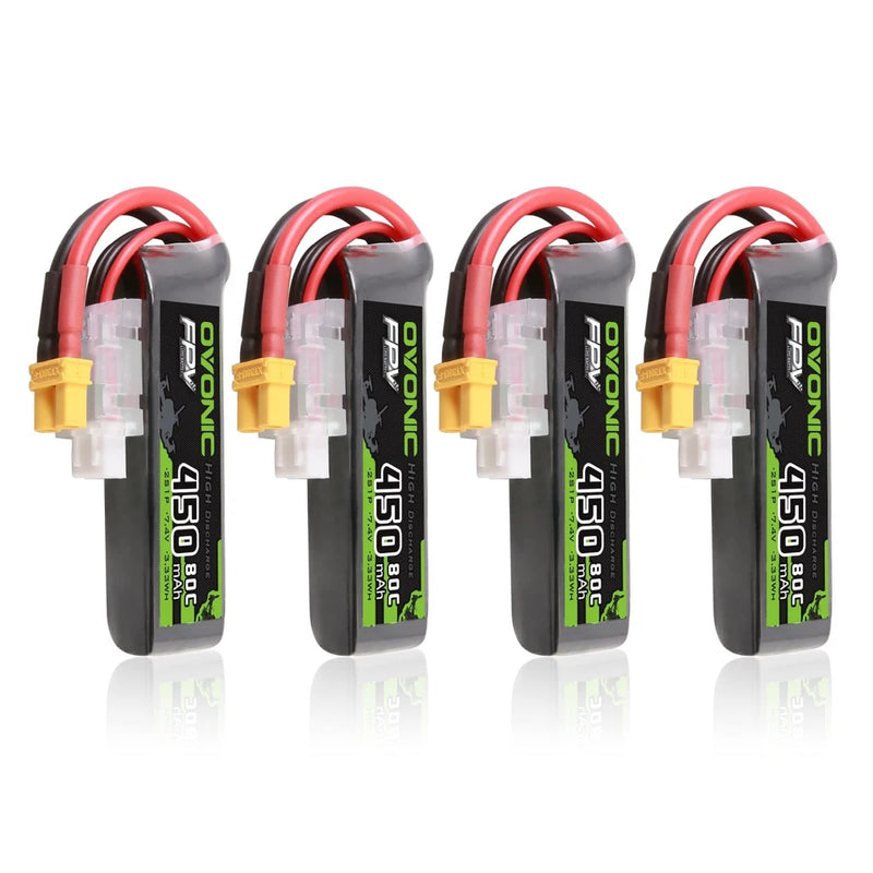 OVONIC 7.4V 80C 450mAh 2S Lipo Battery Long Size with XT30 Plug [1 Package In... Battery