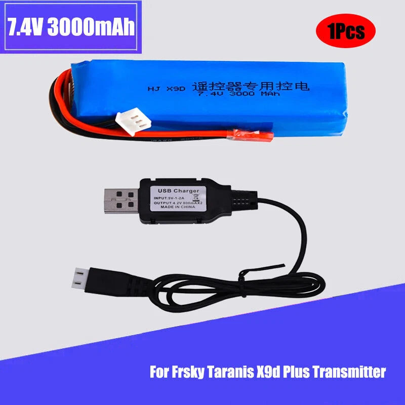 7.4V 3000mAh Lipo Battery + charger for Frsky Taranis X9D Plus Transmitter Toy