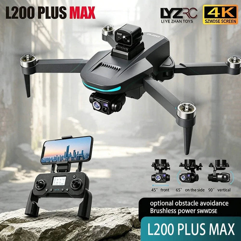 Gray GPS drone with 3-axis gimbal camera and handheld remote controller