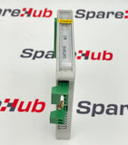 Universal analog input converter with clear housing and green terminal block