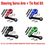 Steering servo arm and tie rod kit with anodized aluminum arm and mounting hardware