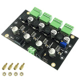 4-channel LM2596 DC-DC buck converter board with green screw terminals, black PCB