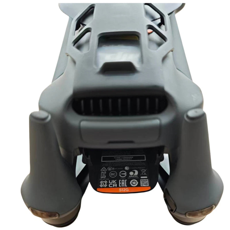 Gray drone underside with vents and orange capacity label 512G