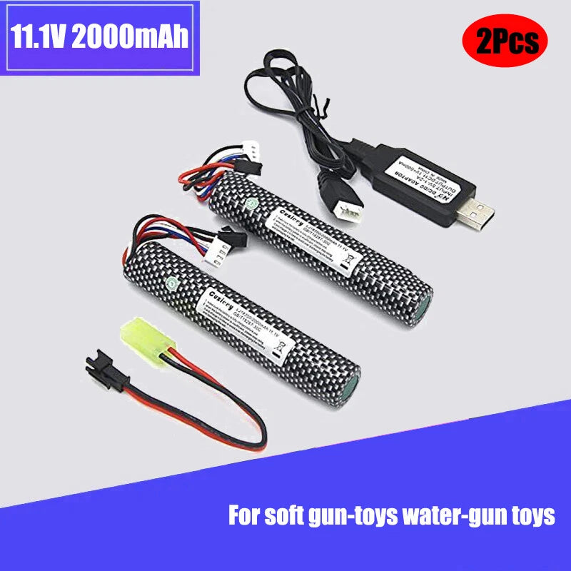 2pcs 11.1V 2000mAh 30C SM-2P Plug Lipo Battery for soft gun-toys water-gun toys