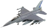 Gray F-16 fighter jet model with missiles, fins, landing gear, and detailed cockpit