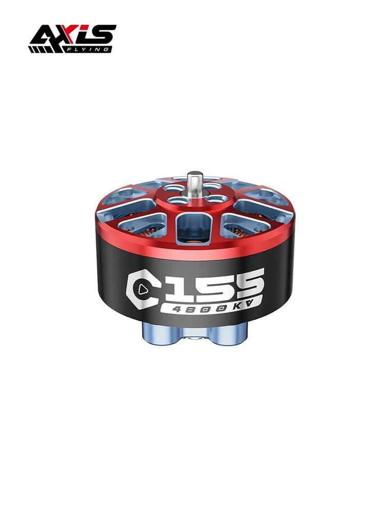Red and black brushless FPV drone motor with metal body and central mounting shaft