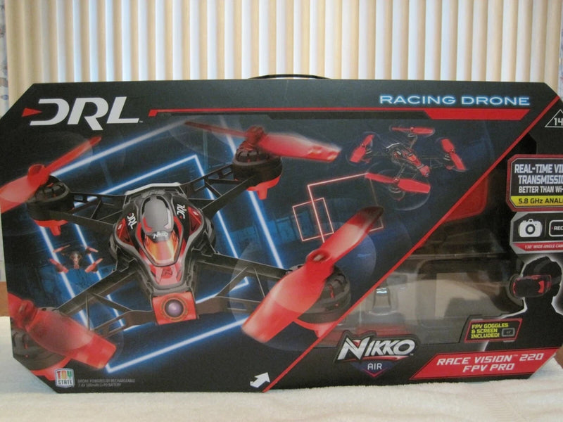 Racing drone retail box with NIKKO branding and Air Race Vision 220 artwork
