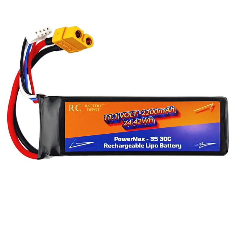 11.1V 2200mAh 3S 30C XT60 Plug RC LiPo Battery for RC Car, RC Truck, RC Airplane Battery