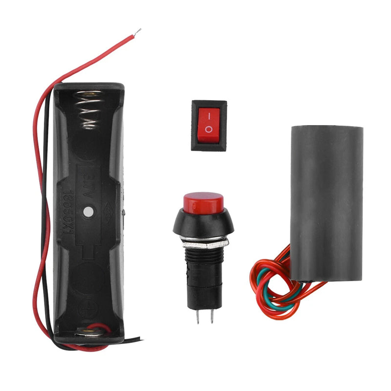 High voltage generator boost module with wires, red push button switch, and cylindrical coil