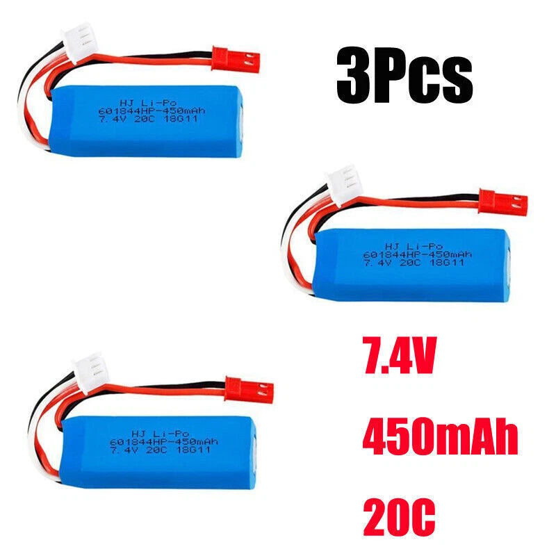 3Pack 7.4v 450mAh 20C Lipo Battery for WLtoys K969 K989 K999 P929 P939 RC Car