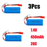 3Pack 7.4v 450mAh 20C Lipo Battery for WLtoys K969 K989 K999 P929 P939 RC Car