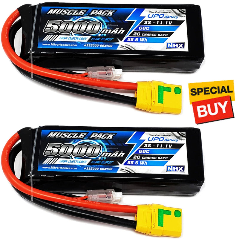 NHX Muscle Pack 3S 11.1V 5000mAh 60C Lipo Battery (2) w/ XT90 Connector Battery