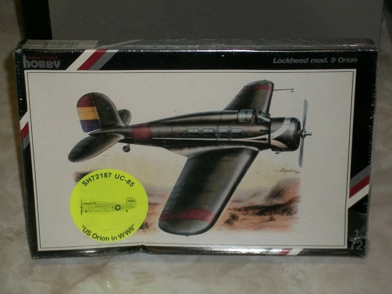 Factory-sealed 1/72 aircraft model kit box with Lockheed Mod. 9 Orion artwork