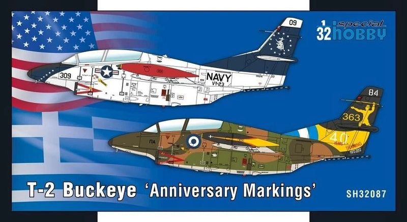 T-2 Buckeye anniversary markings decal sheet with two aircraft side-view graphics
