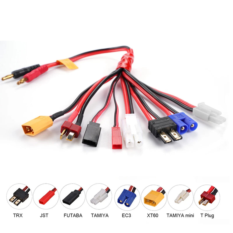 10X 8in1 Convert Cable to 4.0mm Banana Plug Lead Cable for TRX,T-Plug,Futaba,JST Converter