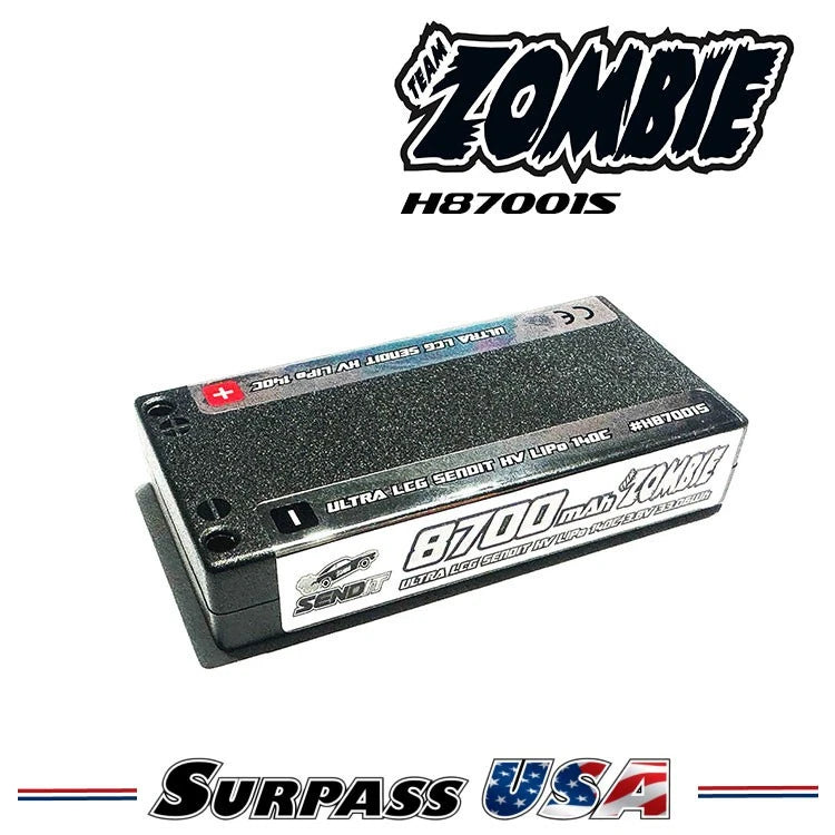 Team Zombie SENDIT 8700mAh 1S 3.8v HV 140c ULCG Shorty (ROAR Approved) Battery