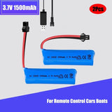 2Pcs 3.7V 1500mAh Lipo Rechargeable Battery with SM Plug + USB For RC Cars Boats