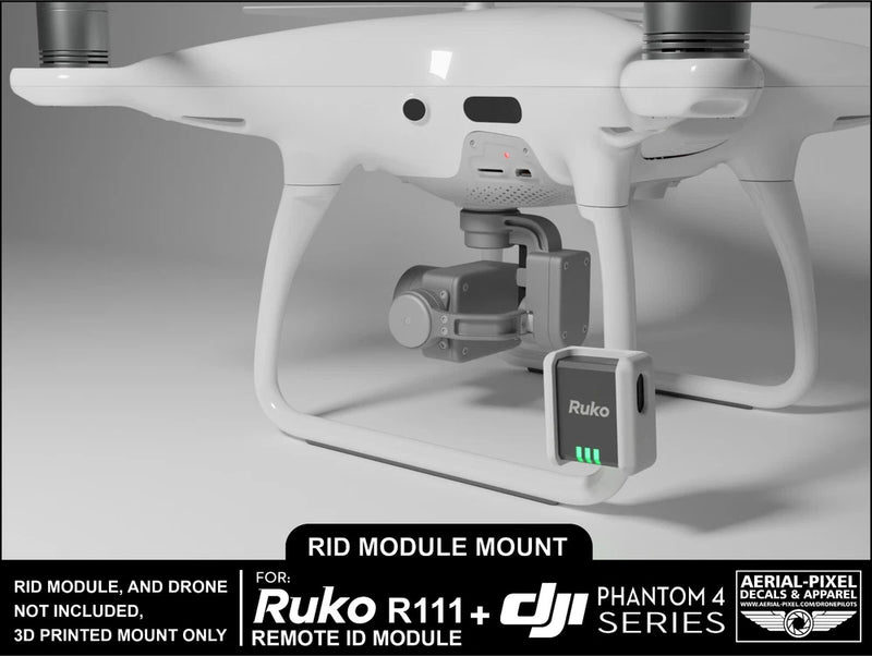 Drone RID module mount bracket with small module holder and green status lights