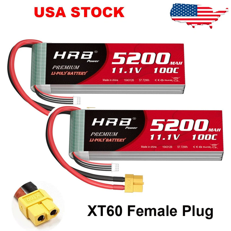 2pcs HRB XT60 5200mAh 11.1V Lipo Battery 3S 100C for RC Airplane Drone Truck UAV Battery