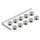 Set of 10 RC landing gear wheel collars with hex inserts and silver wrench