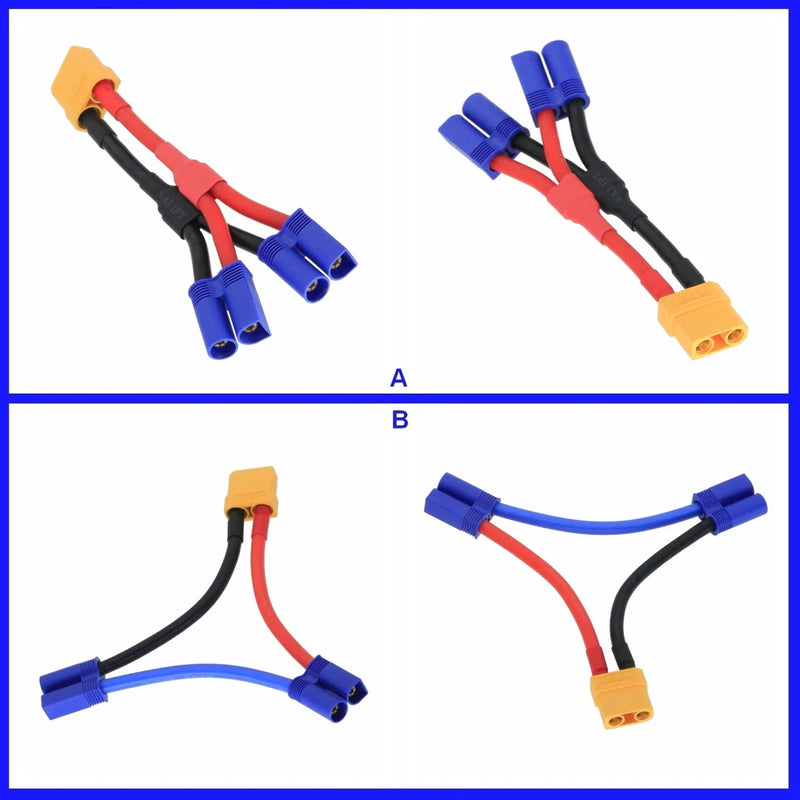 XT90 1 Female to 2 Male EC5 Series Parallel Harness Wire RC LiPo Battery Adapter