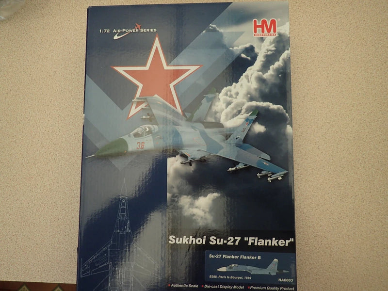 SU-27 Flanker model kit in retail display box, airplane and sky artwork on cover